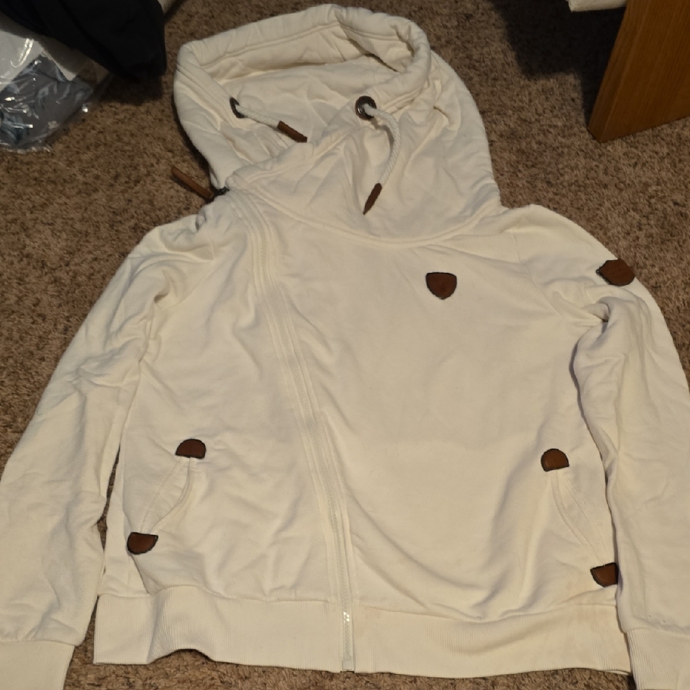 Wanakome Cream Hoodie with Brown Patch